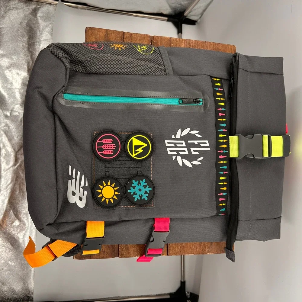 New Balance FLCC Roll Top Backpack Grey Neon Pink Green Orange Laptop Bag